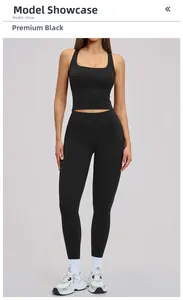 Détail de leggings de yoga noirs à taille haute et brassière de sport sur un mannequin