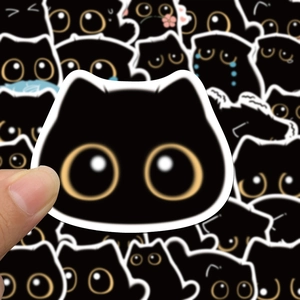 Set of 40 cute black cartoon stickers for DIY suitcases, phones, and water bottles