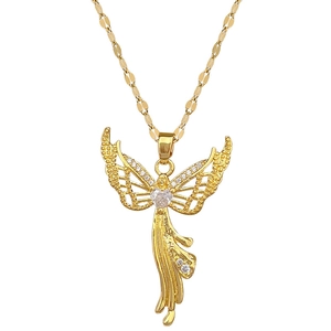 Luxurious gold titanium steel eagle necklace with sparkling zircon wings for women