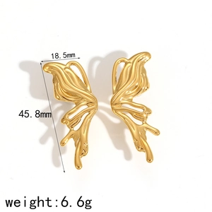 Minimalist 18k gold butterfly wing stud earrings in stainless steel for women