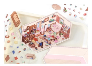 3D scene DIY decorative stickers with miniature furniture illustrations and paper cards