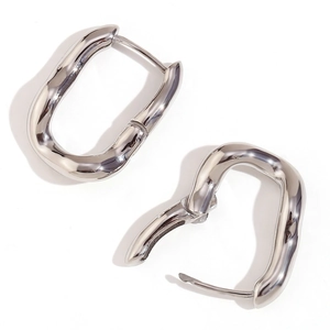 Minimalist silver irregular U-shaped hoop earrings with liquid metal texture finish