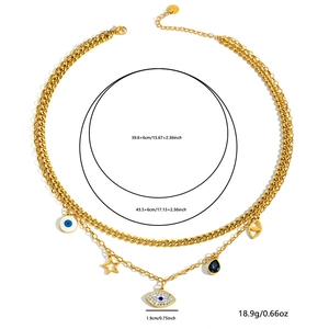 Collana doppia dorata con ciondolo occhio del male stella e pietra a goccia blu