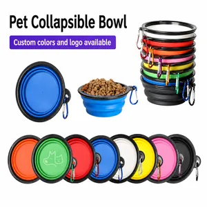 Pet Collapsible Bowl Portable TPE ABS Travel Outdoor Dog Water Dish With Carabiner Clip