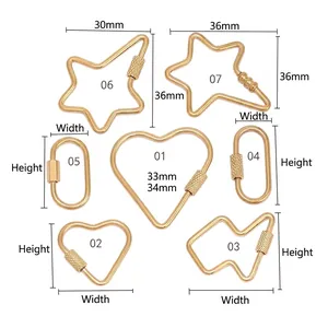 Assorted gold stainless steel carabiner clips in heart and star shapes for DIY jewelry