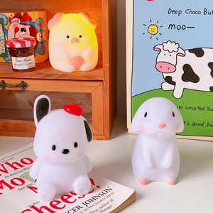 Cute cartoon animal night lights including pig, rabbit and puppy soft silicone lamps