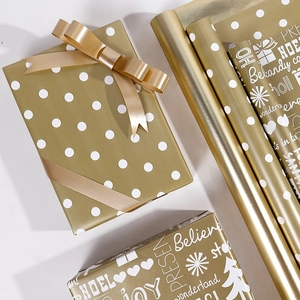Metallic Gold Gift Wrapping Paper Christmas Holiday Polka Dot Santa Pattern Decorative Metalized Paper For Birthday