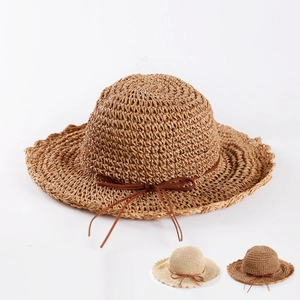 Chapeau De Soleil En Paille À Bord Large Pour Femmes Avec Bord Ondulé Noeud Été Plage Protection Solaire