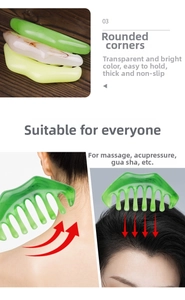 Detail view of smooth wide-tooth massage comb showing neck and head acupoint application