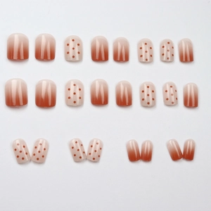 Red gradient and polka dot press-on nails set with 24 pieces of short square oval shape