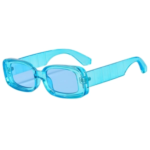 Fashionable rectangle sunglasses with transparent blue frame and matching lenses for women