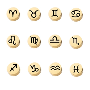 Zodiac Constellation Charms Beads Round Polished Stainless Steel Symbols For DIY Jewelry Making Necklace Bracelet