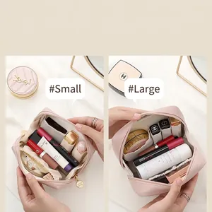 Premium light pink portable makeup organizer bags in small and large sizes with multi-slots