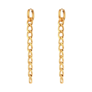 Boucles d'oreilles longues chaîne Figaro en acier doré avec boucle créole minimaliste