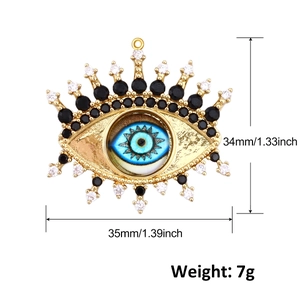 Detailed view of evil eye heart pendant with 34x35mm size dimensions and 7g weight info