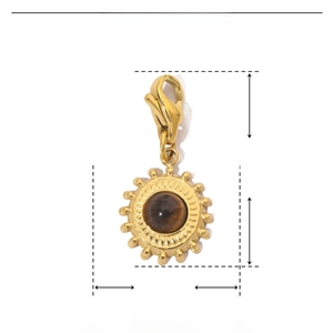 Detailed specs of sun-shaped stainless steel pendant with natural stone and quick clasp
