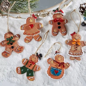 Christmas Gingerbread Man Hanging Ornaments Resin Simulated Cookie Texture Festive Tree Decoration For Home Holiday Party Atmosphere