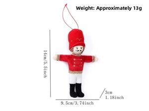 Detailed size specifications for red and white plush nutcracker soldier ornament