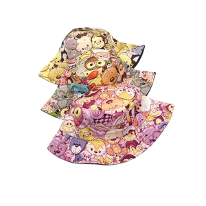 Kids cartoon print sun bucket hat with cute animal patterns in multiple colors