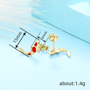 Elegant koi fish stud earrings with red white enamel and gold plating, 15mm length