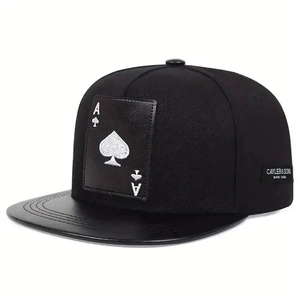 Casquette snapback hip hop avec visière en cuir et broderie As de Pique noire