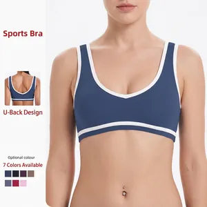 Soutien-Gorge de Sport pour Femmes à Couleur Contrastée Débardeur de Yoga Dos en U Sans Manches Haute Élasticité Fitness Gym Haut de Sport