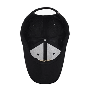 Classic black pineapple fabric baseball cap with golden interior logo embroidery