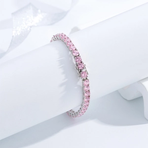 Elegante bracciale tennis da 5 mm in argento 925 con zirconi rosa per donna