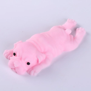 Pink French Bulldog squishy toy made of soft silicone for stress relief and fun