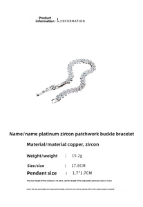 Detail view of zircon buckle bracelet showing dimensions 17.8cm and 15.2g weight