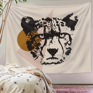 Nordic leopard wall tapestry with geometric patterns in a cozy bohemian bedroom decor