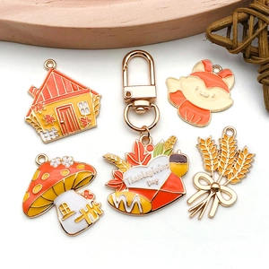 Thanksgiving Day DIY keychain set with fox mushroom house and heart turkey charms
