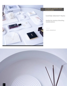 Close-up of wavy white plaster tray props with ribbed texture for jewelry photography