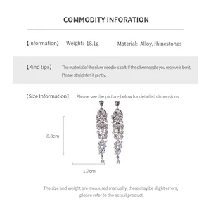 Size chart showing rhinestone flower tassel earrings dimensions 8.8cm by 1.7cm