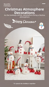 Plush Christmas snowman set with knitted hats and scarves in a cozy festive room setup