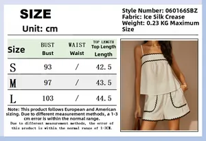 Größentabelle für Damen-Set mit Wellensaum-Top und Shorts mit genauen Maßangaben