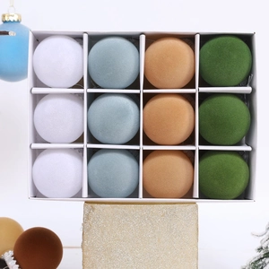 Set of 12 velvet flocked 6cm Christmas ball ornaments in assorted festive colors