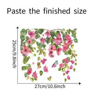 Detailed dimensions of self-adhesive watercolor pink bougainvillea flower toilet sticker