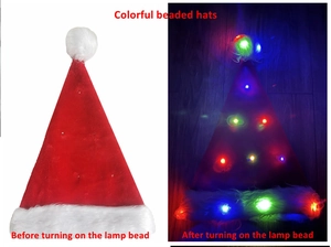 Plush Christmas hat with LED lights showing before and after lighting effects