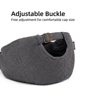 Deep grey waffle knit beret hat featuring an adjustable antique bronze metal buckle strap