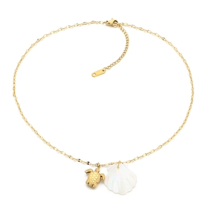 18K gold plated stainless steel necklace with turtle and shell pendant for beach style