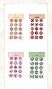 Detail of 3D embossed wax seal stickers in four vintage floral and dessert themes