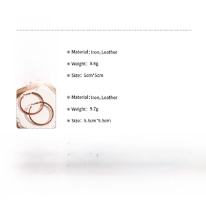 Size and material specifications for leather geometric hoop earrings in black and brown
