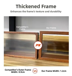 Detail comparing 1.2cm thick wooden frame profile with a standard 0.9cm narrow frame