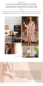 Detail of pink satin sleepwear set featuring silk texture robe and strap nightdress