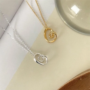 925 Sterling Silver Pendant Necklace Distorted Heart Spiral Nesting Minimalist Geometric Jewelry Accessory For Women
