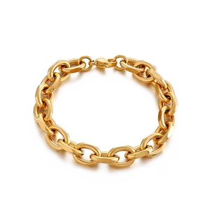 Polished gold 304 stainless steel chunky chain bracelet with secure lobster clasp