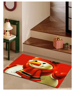 Paillasson bonhomme de neige de Noël sur parquet avec décorations et cadeaux