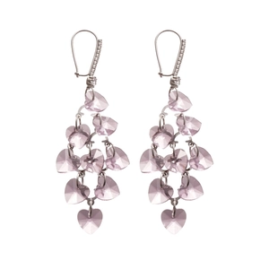 Elegant purple heart crystal tassel earrings with sparkling silver dangling design