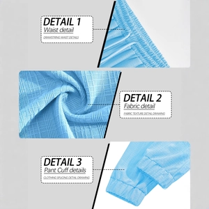 Light blue cargo pants featuring drawstring waist, waffle texture and ribbed ankle cuffs